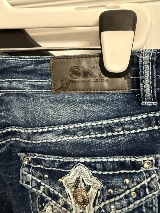 SKY Premium Collection Embellished Bootcut Jeans Womens 13/14 Y2K Bling Pink bow - Picture 6 of 7